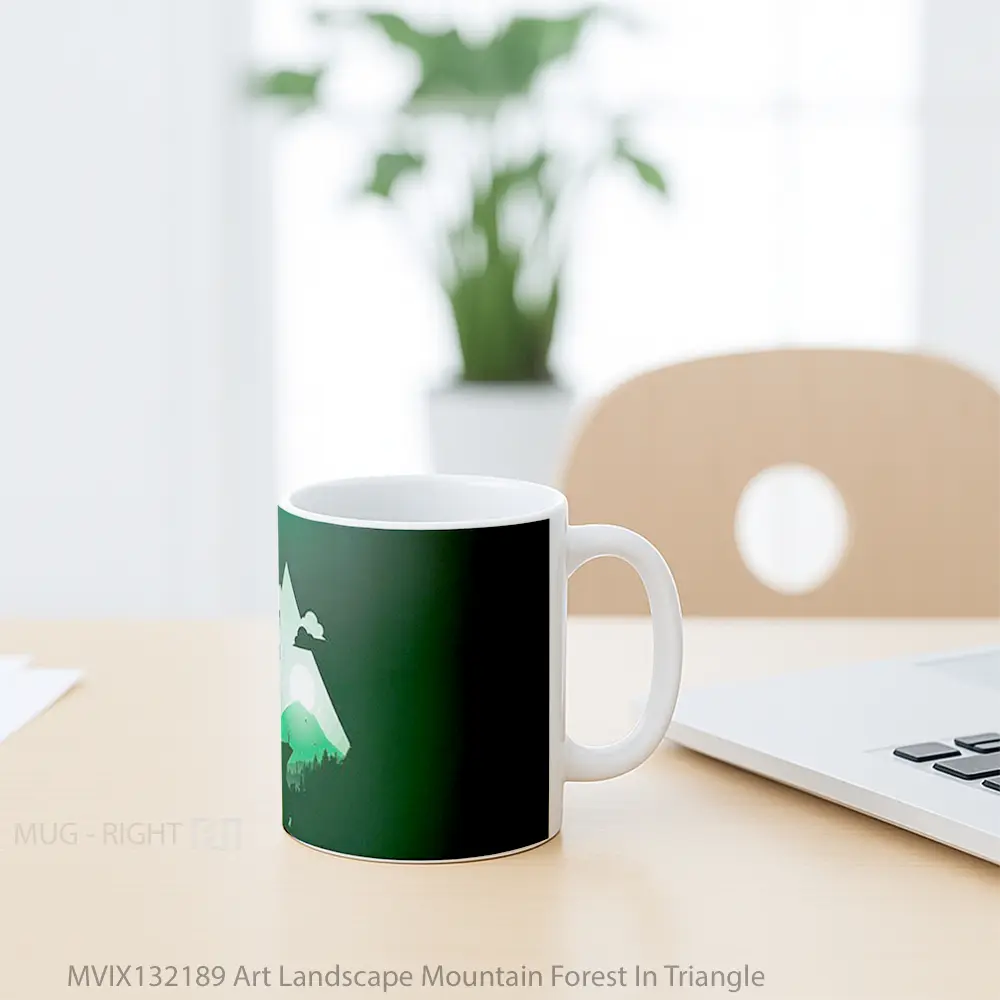 Mug Art Landscape Mountain Forest In Triangle Gelas Pemandangan Alam - All-side / Desain