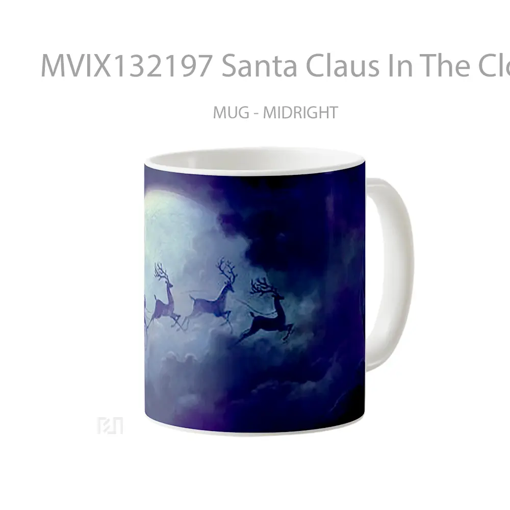 Mug Santa Claus In The Clouds And Moon Gelas Pemandangan Alam - All-side / Desain