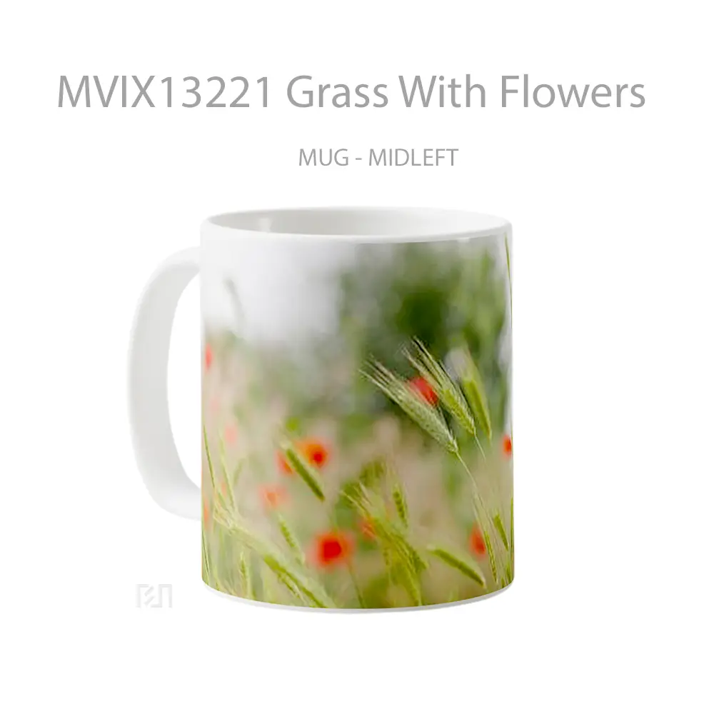 Mug Grass With Flowers Gelas Pemandangan Alam - All-side / Desain