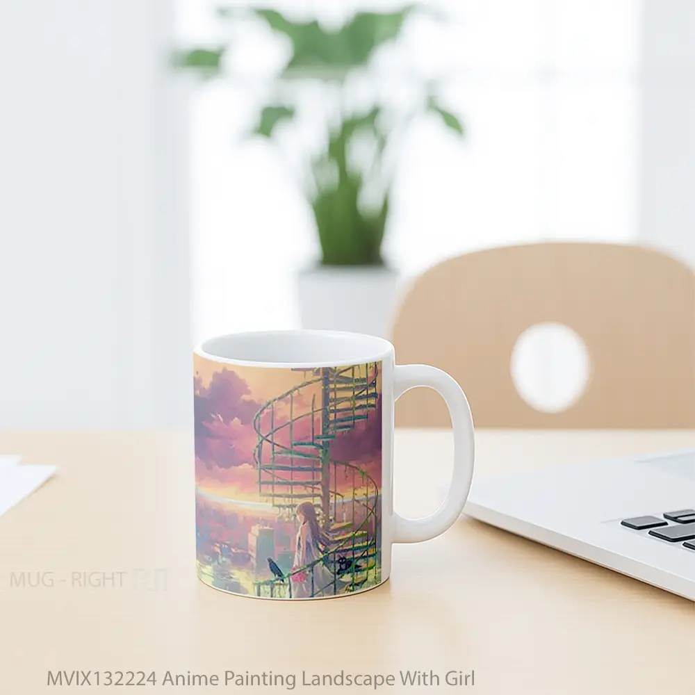 Mug Anime Painting Landscape With Girl Cangkir Anime - All-side / Desain