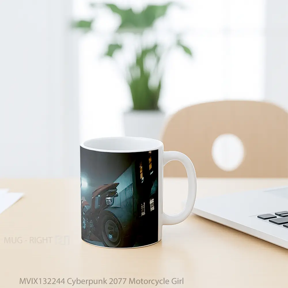 Mug Cyberpunk 2077 Motorcycle Girl Cangkir Gamer - All-side / Desain