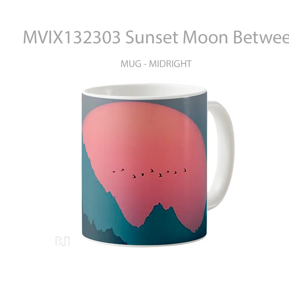Mug Sunset Moon Between Mountains Gelas Pemandangan Alam - All-side / Desain