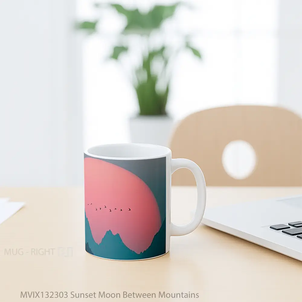 Mug Sunset Moon Between Mountains Gelas Pemandangan Alam - All-side / Desain