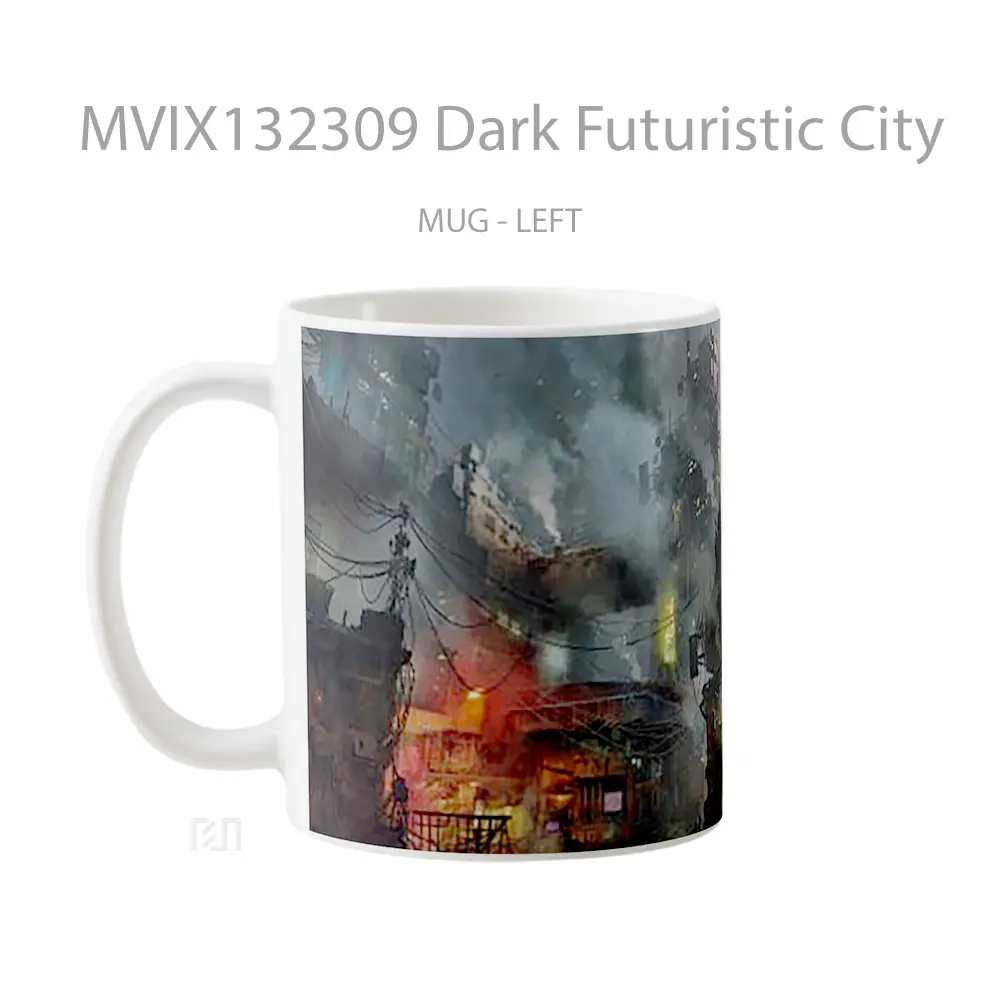Mug Dark Futuristic City Gelas Keramik Unik - All-side / Desain