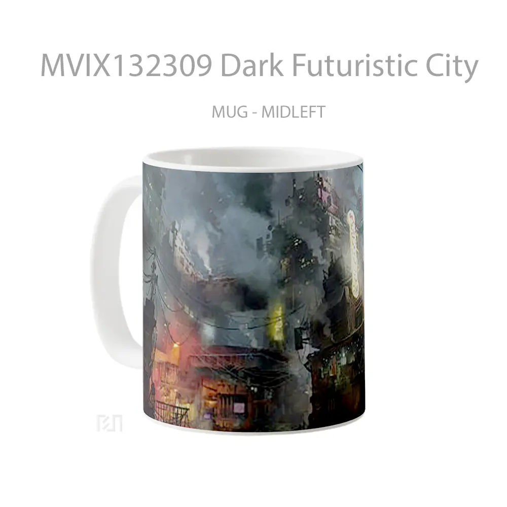 Mug Dark Futuristic City Gelas Keramik Unik - All-side / Desain