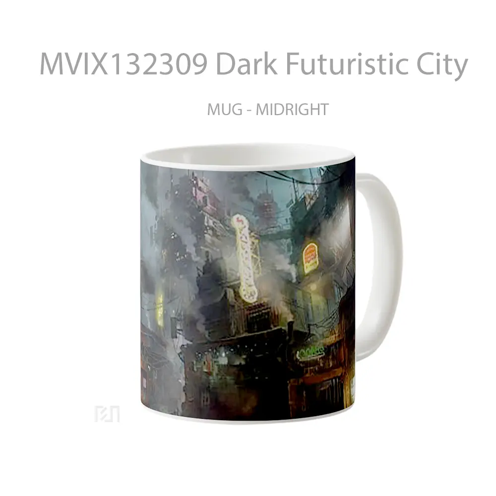Mug Dark Futuristic City Gelas Keramik Unik - All-side / Desain