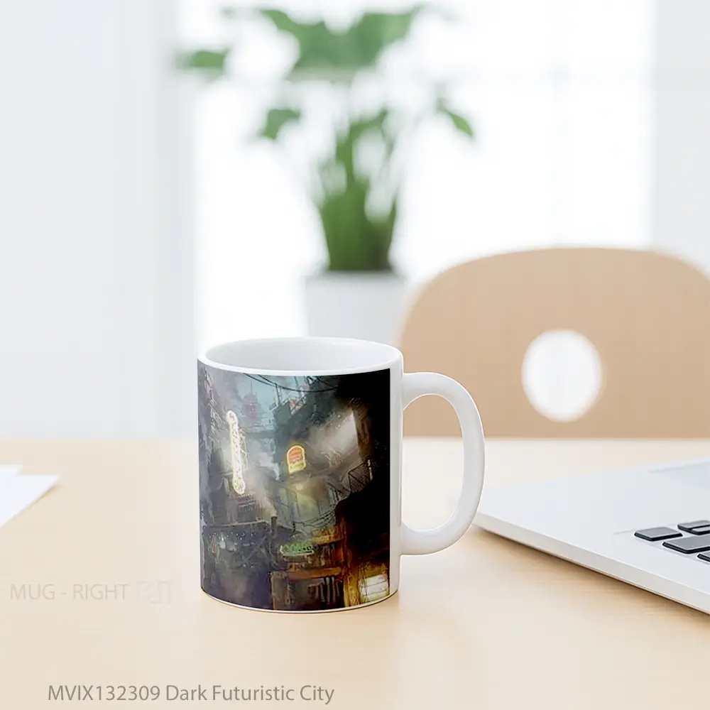 Mug Dark Futuristic City Gelas Keramik Unik - All-side / Desain
