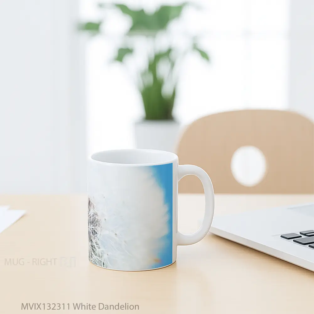 Mug White Dandelion Gelas Keramik Unik - All-side / Desain