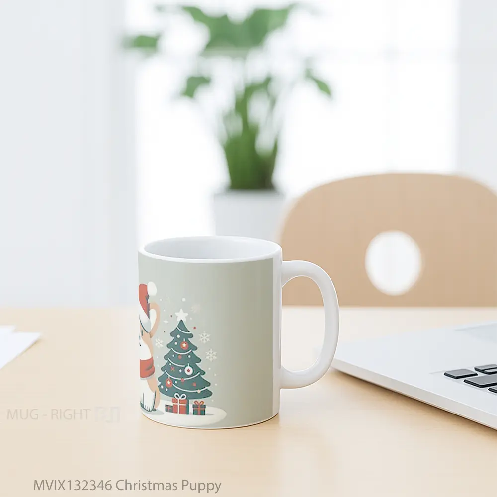 Mug Christmas Puppy Gelas Hewan Lucu - All-side / Desain