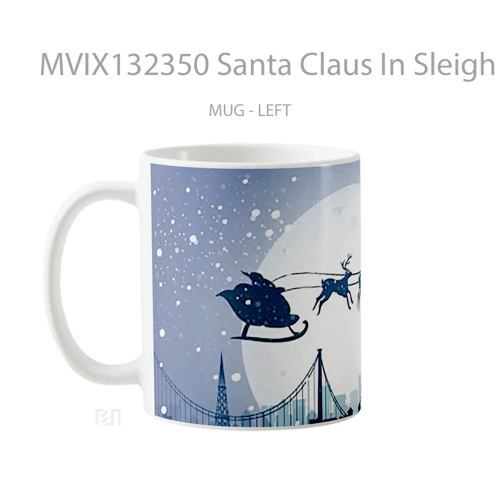 Mug Santa Claus In Sleigh With His Reindeer Gelas Hewan Lucu - All-side / Desain