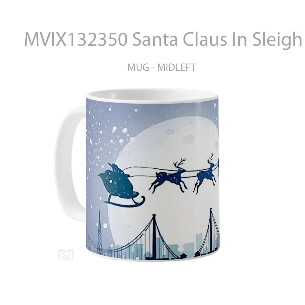 Mug Santa Claus In Sleigh With His Reindeer Gelas Hewan Lucu - All-side / Desain