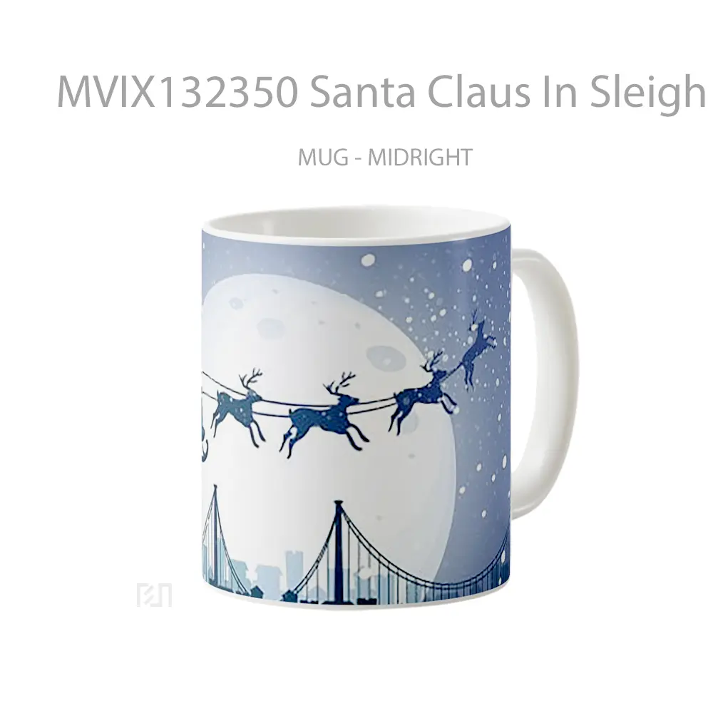 Mug Santa Claus In Sleigh With His Reindeer Gelas Hewan Lucu - All-side / Desain