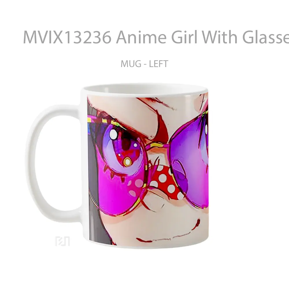 Mug Anime Girl With Glasses Cangkir Anime - All-side / Desain