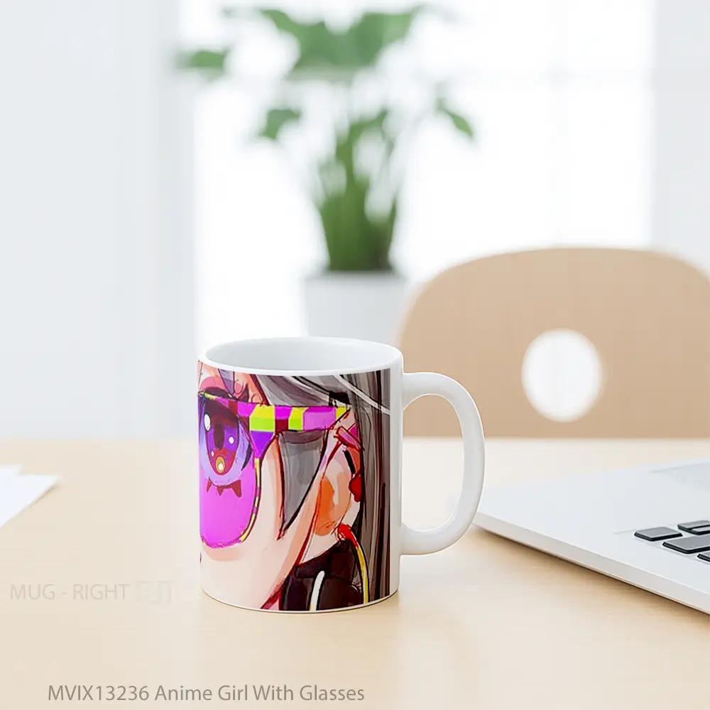 Mug Anime Girl With Glasses Cangkir Anime - All-side / Desain