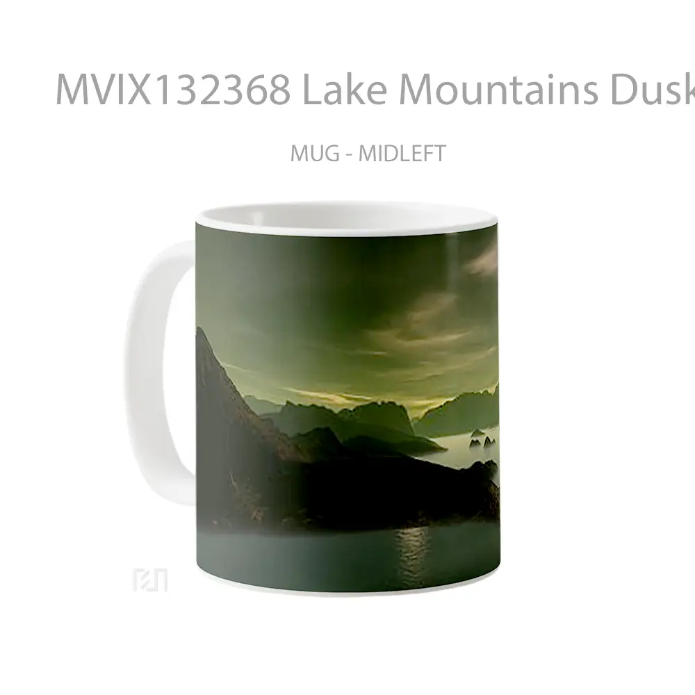 Mug Lake Mountains Dusk 3D Art Gelas Pemandangan Alam - All-side / Desain