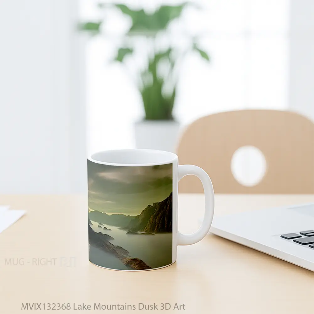 Mug Lake Mountains Dusk 3D Art Gelas Pemandangan Alam - All-side / Desain