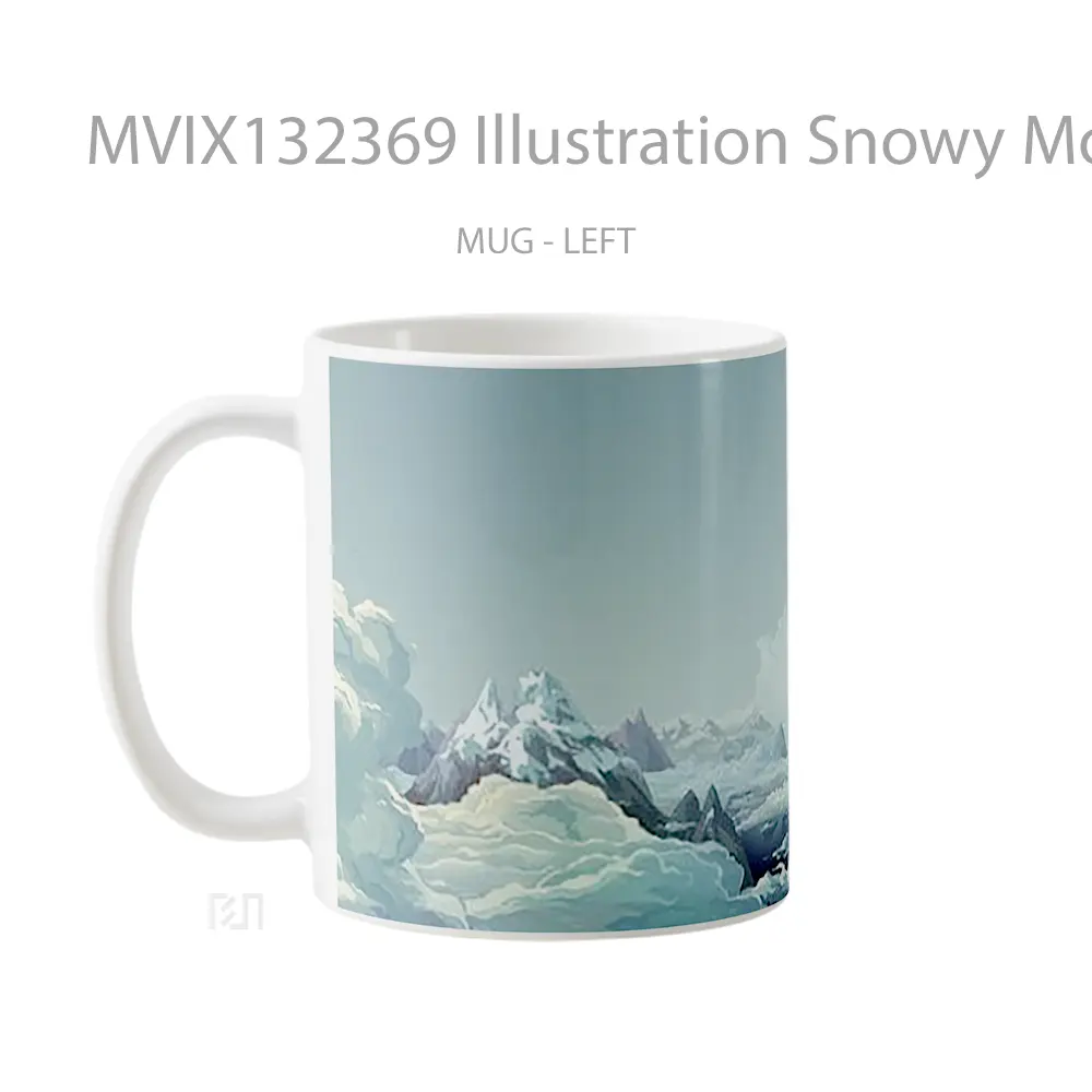 Mug Illustration Snowy Mountains Clouds Gelas Pemandangan Alam - All-side / Desain