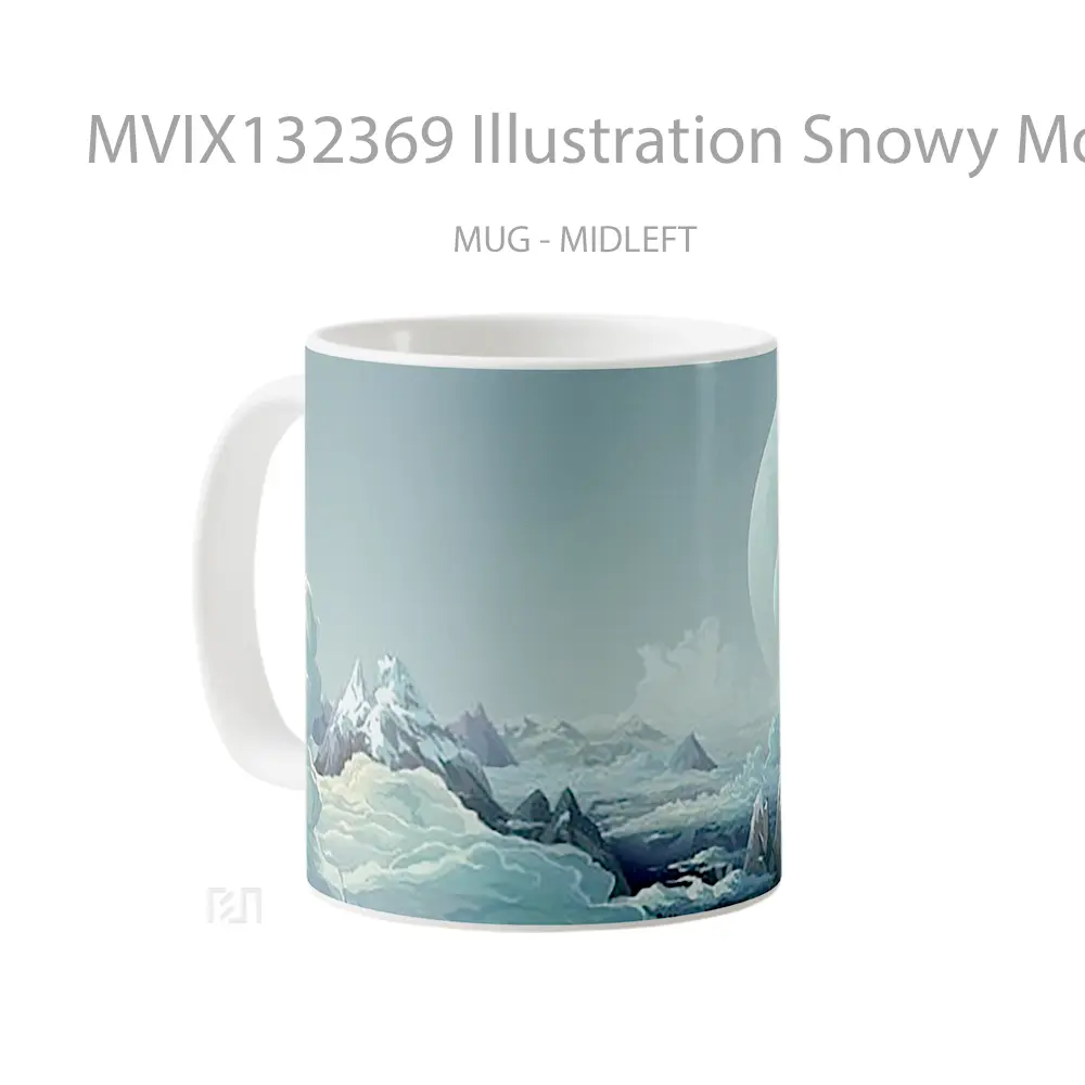 Mug Illustration Snowy Mountains Clouds Gelas Pemandangan Alam - All-side / Desain