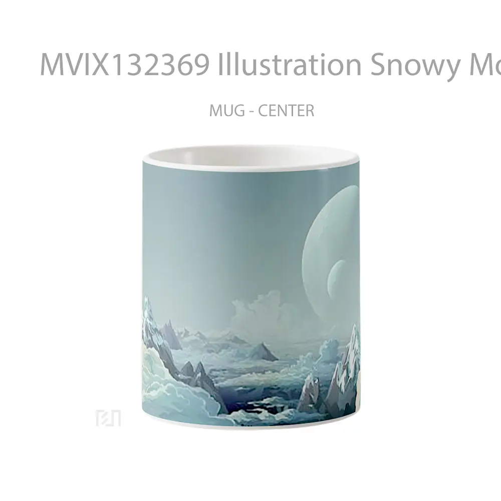 Mug Illustration Snowy Mountains Clouds Gelas Pemandangan Alam