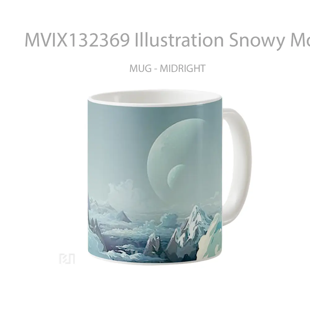 Mug Illustration Snowy Mountains Clouds Gelas Pemandangan Alam - All-side / Desain