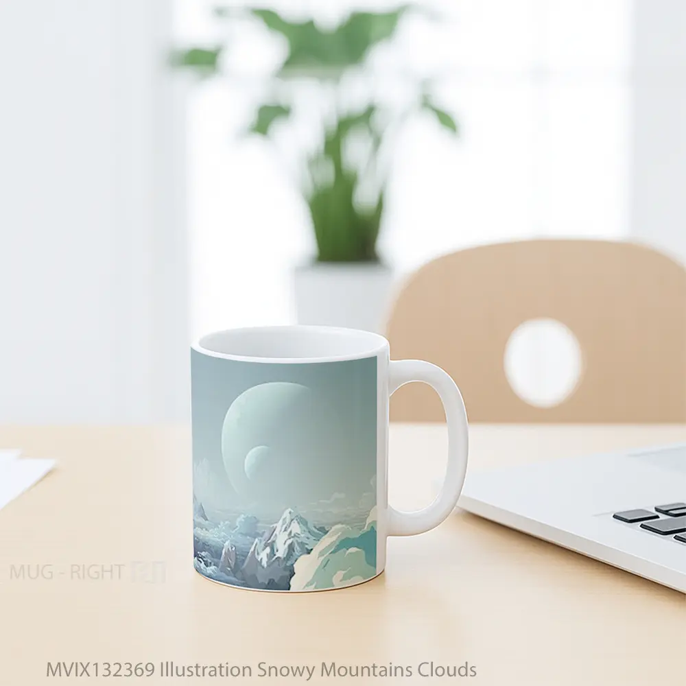 Mug Illustration Snowy Mountains Clouds Gelas Pemandangan Alam - All-side / Desain