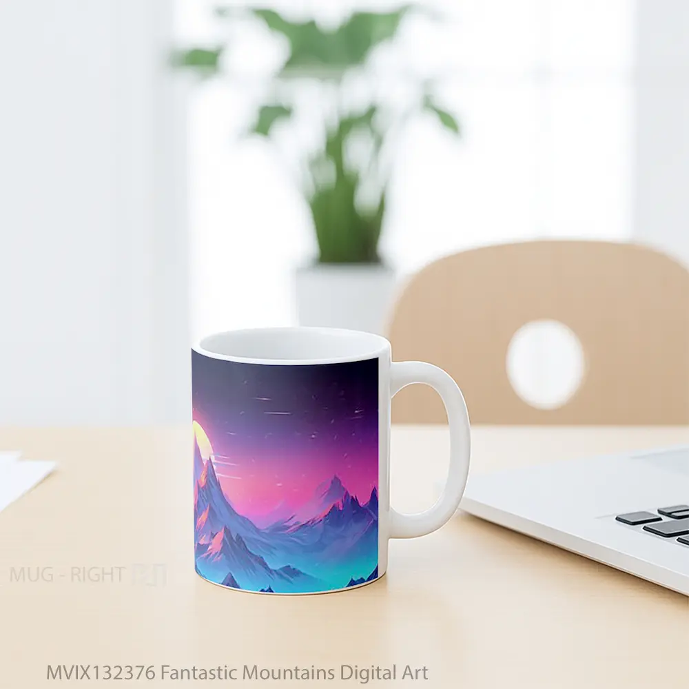 Mug Fantastic Mountains Digital Art Gelas Pemandangan Alam - All-side / Desain