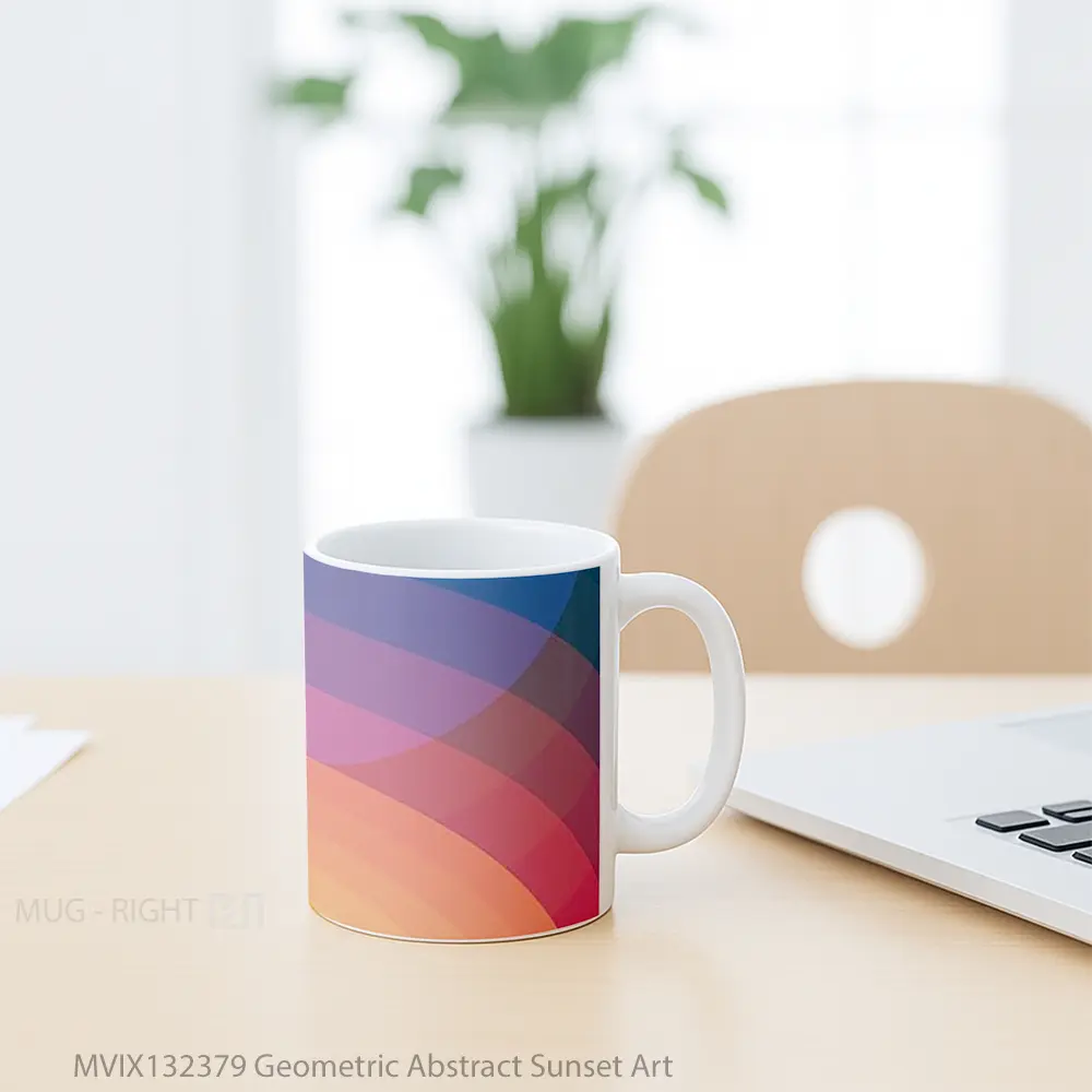 Mug Geometric Abstract Sunset Art Gelas Pemandangan Alam - All-side / Desain
