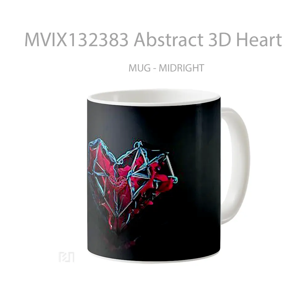 Mug Abstract 3D Heart Gelas Seni Modern - All-side / Desain