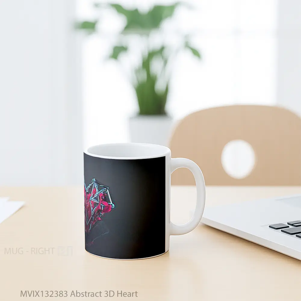 Mug Abstract 3D Heart Gelas Seni Modern - All-side / Desain