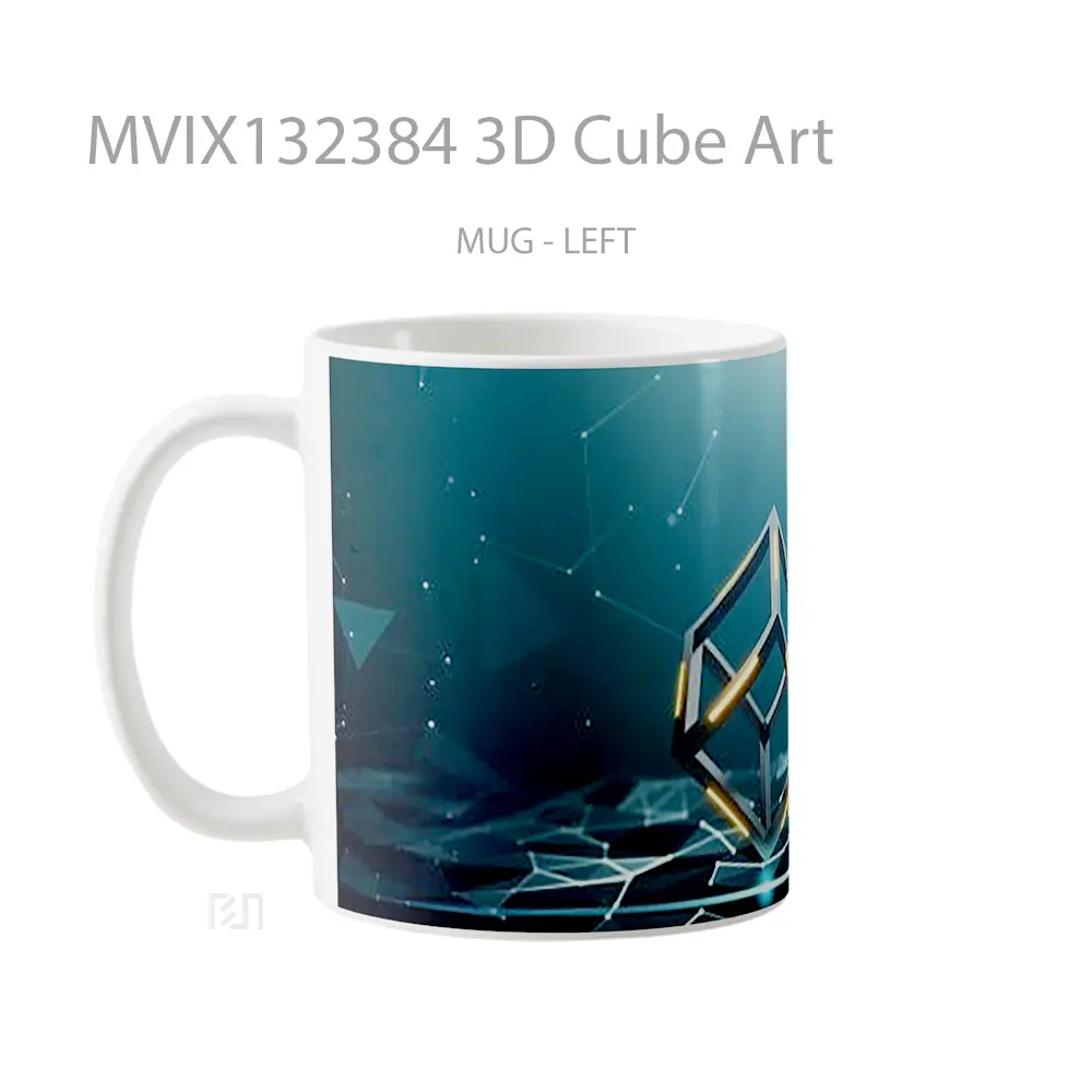 Mug 3D Cube Art Gelas Keramik Unik - All-side / Desain