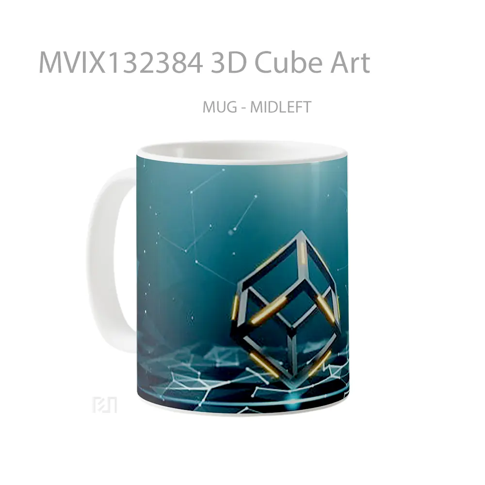 Mug 3D Cube Art Gelas Keramik Unik - All-side / Desain