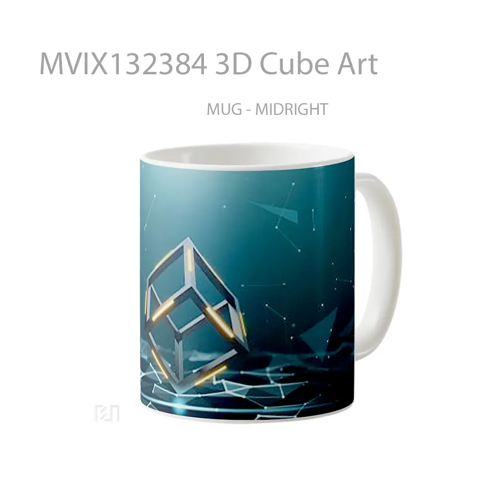 Mug 3D Cube Art Gelas Keramik Unik - All-side / Desain