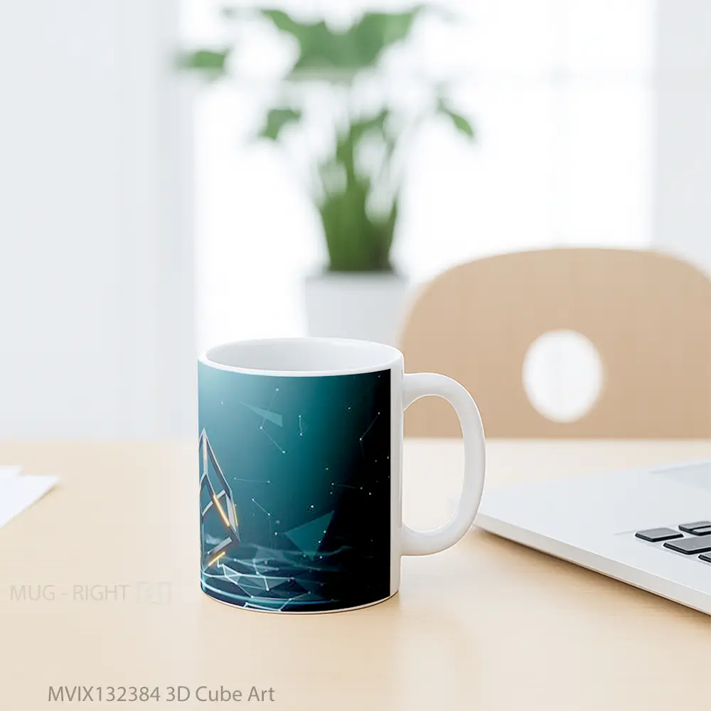 Mug 3D Cube Art Gelas Keramik Unik - All-side / Desain