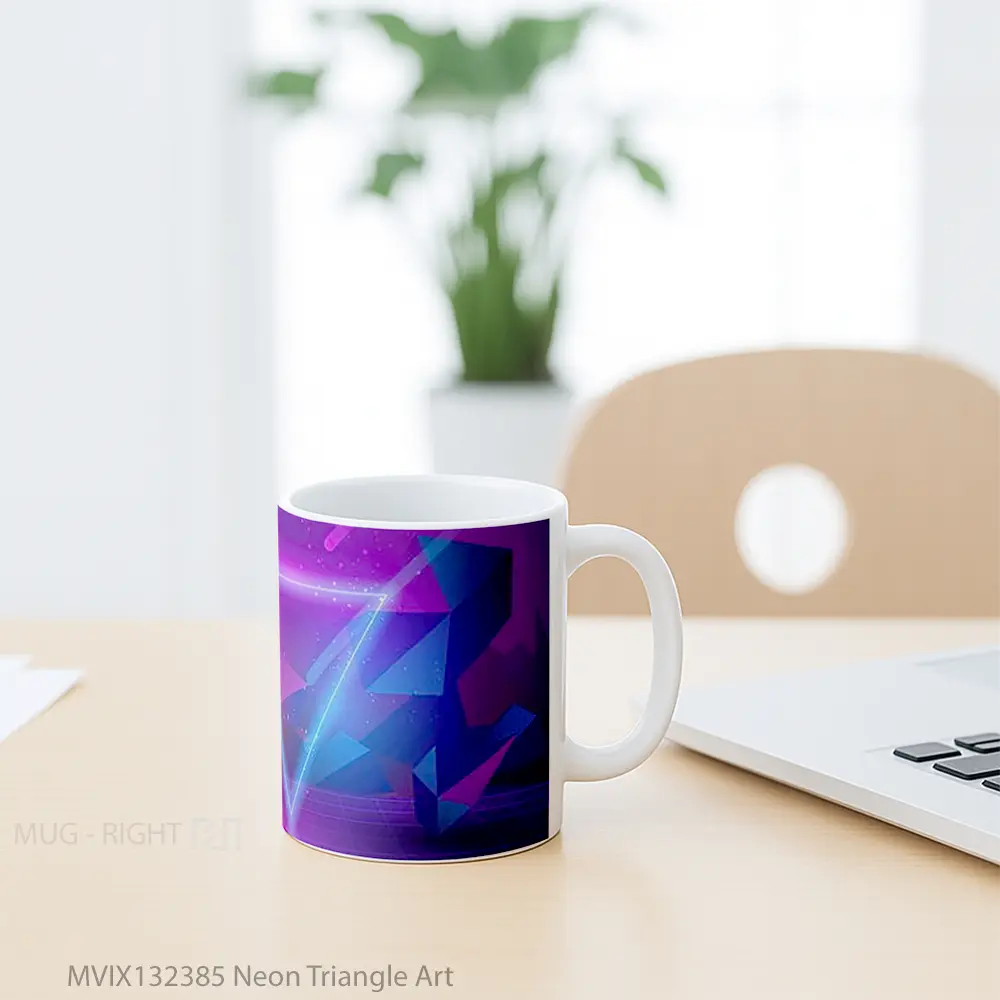 Mug Neon Triangle Art Gelas Keramik Unik - All-side / Desain