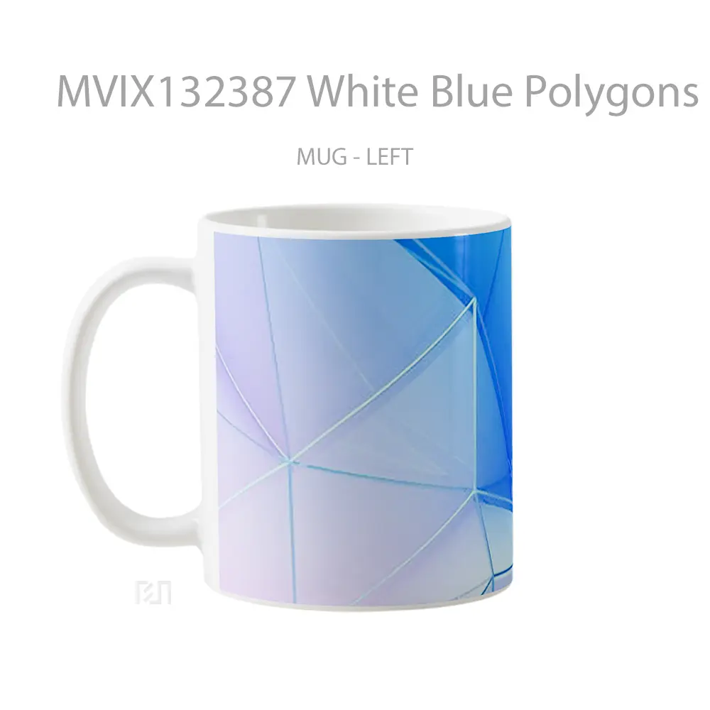 Mug White Blue Polygons Gelas Keramik Unik - All-side / Desain