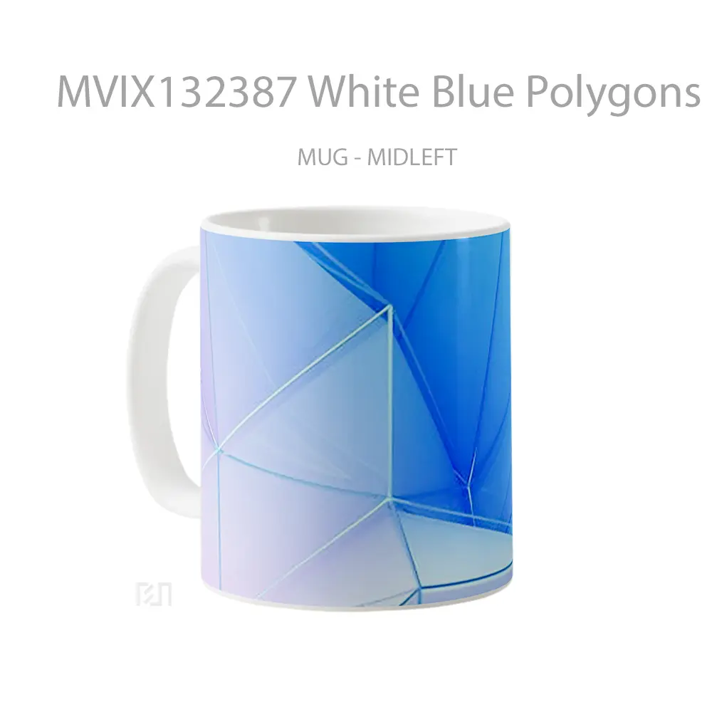 Mug White Blue Polygons Gelas Keramik Unik - All-side / Desain