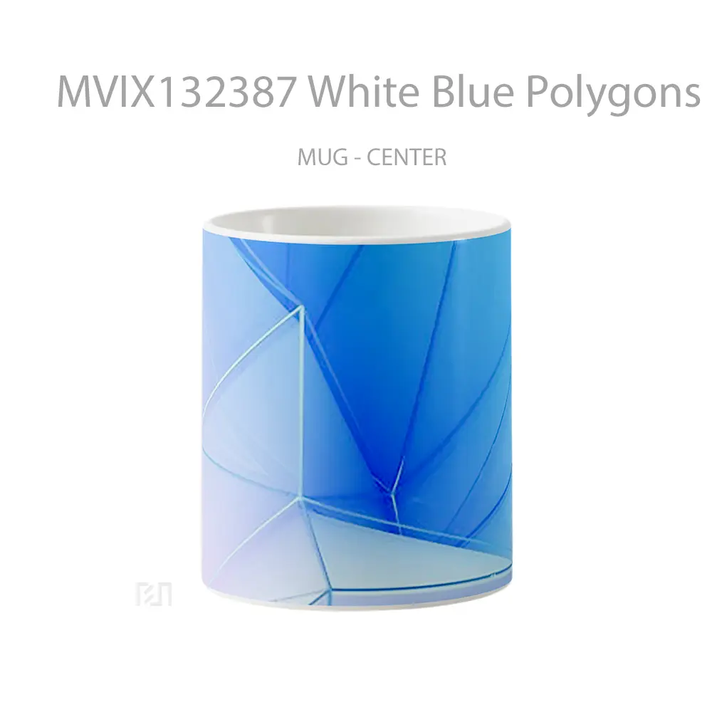 Mug White Blue Polygons Gelas Keramik Unik