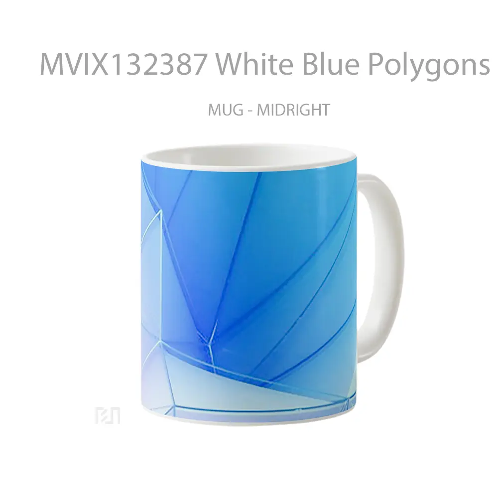 Mug White Blue Polygons Gelas Keramik Unik - All-side / Desain