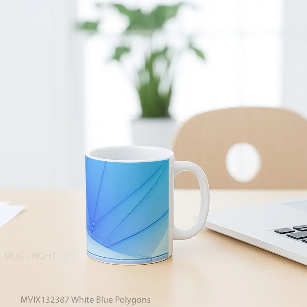 Mug White Blue Polygons Gelas Keramik Unik - All-side / Desain