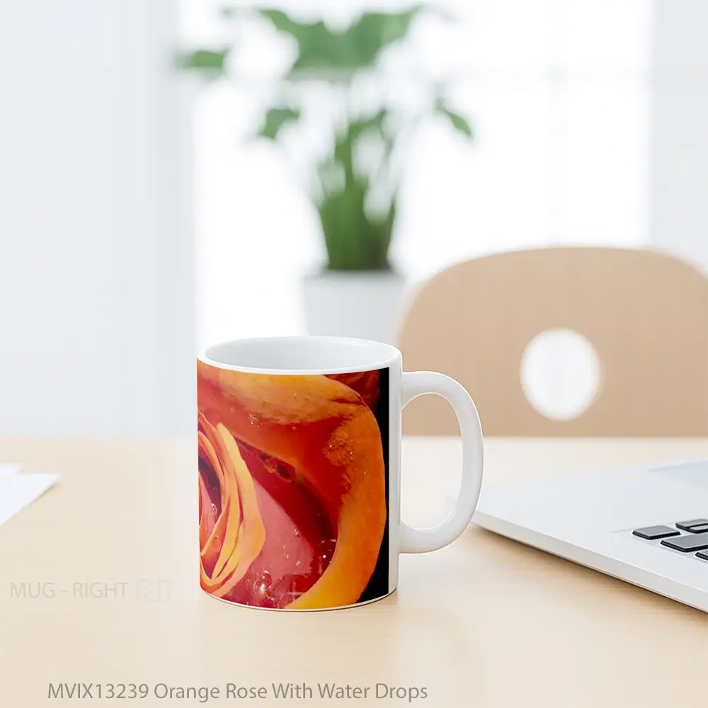 Mug Orange Rose With Water Drops Gelas Pemandangan Alam - All-side / Desain