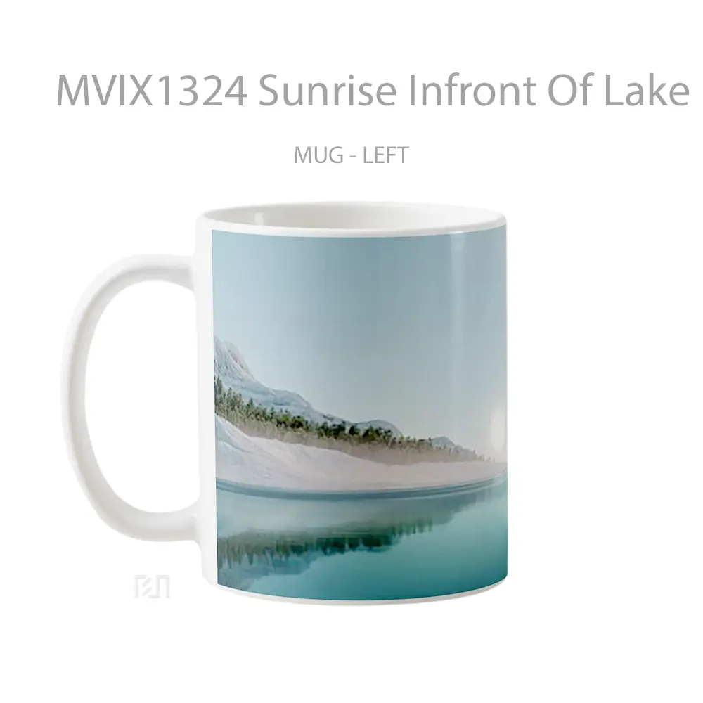 Mug Sunrise Infront Of Lake Illustration Gelas Pemandangan Alam - Tampak Tengah