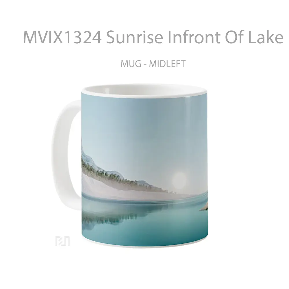 Mug Sunrise Infront Of Lake Illustration Gelas Pemandangan Alam - Tampak Tengah