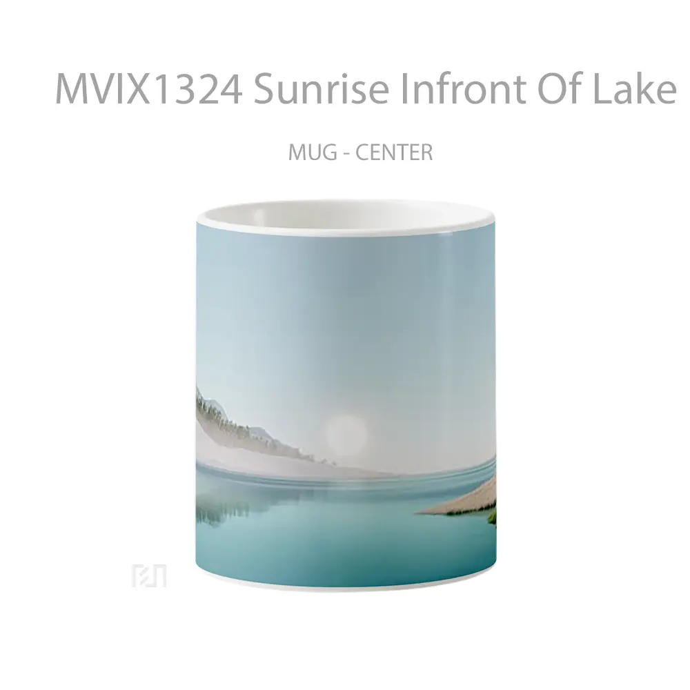 Mug Sunrise Infront Of Lake Illustration Gelas Pemandangan Alam