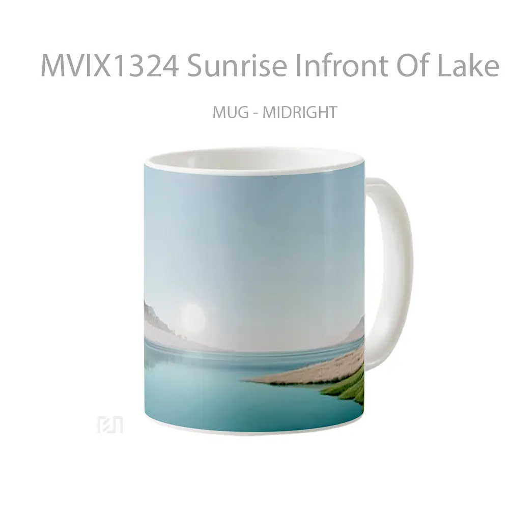 Mug Sunrise Infront Of Lake Illustration Gelas Pemandangan Alam - Tampak Tengah