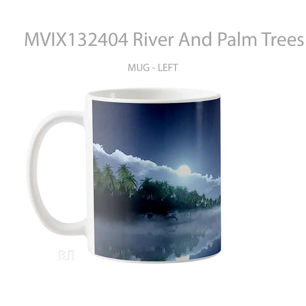 Mug River And Palm Trees At Night Gelas Pemandangan Alam - All-side / Desain