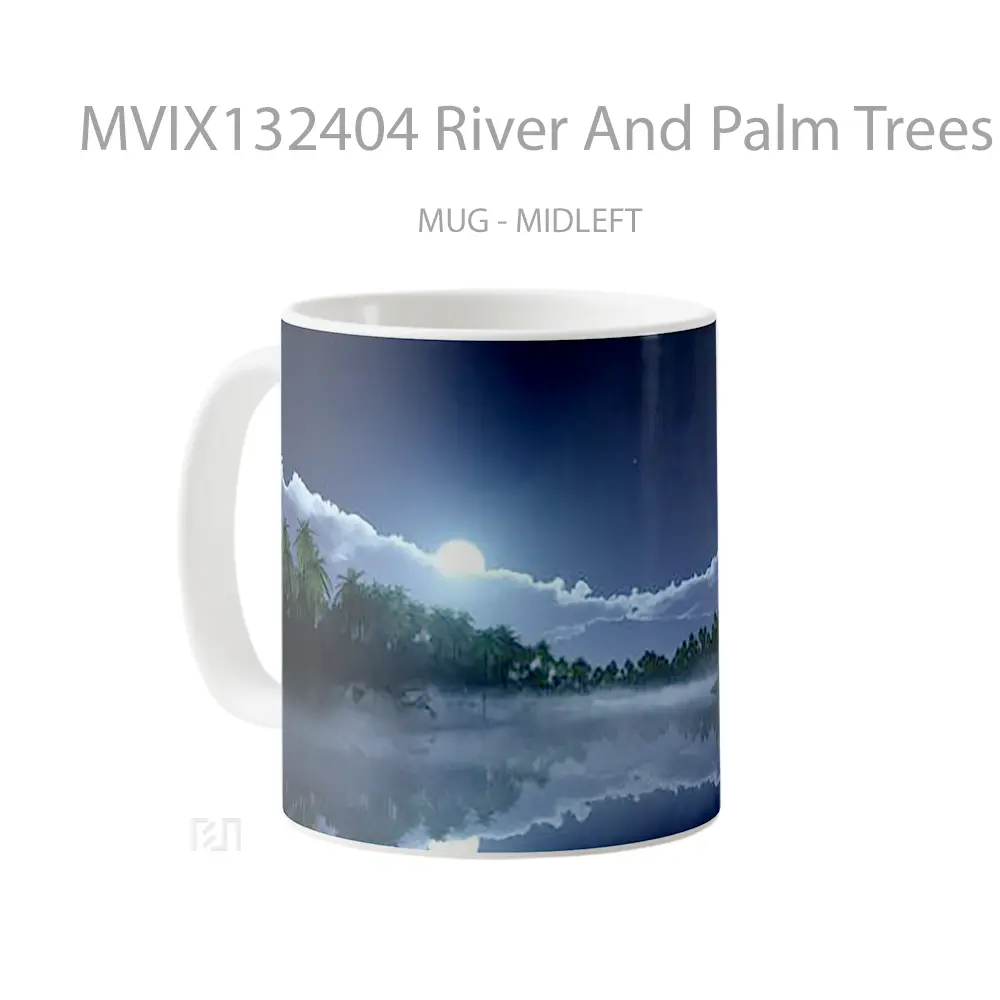Mug River And Palm Trees At Night Gelas Pemandangan Alam - All-side / Desain