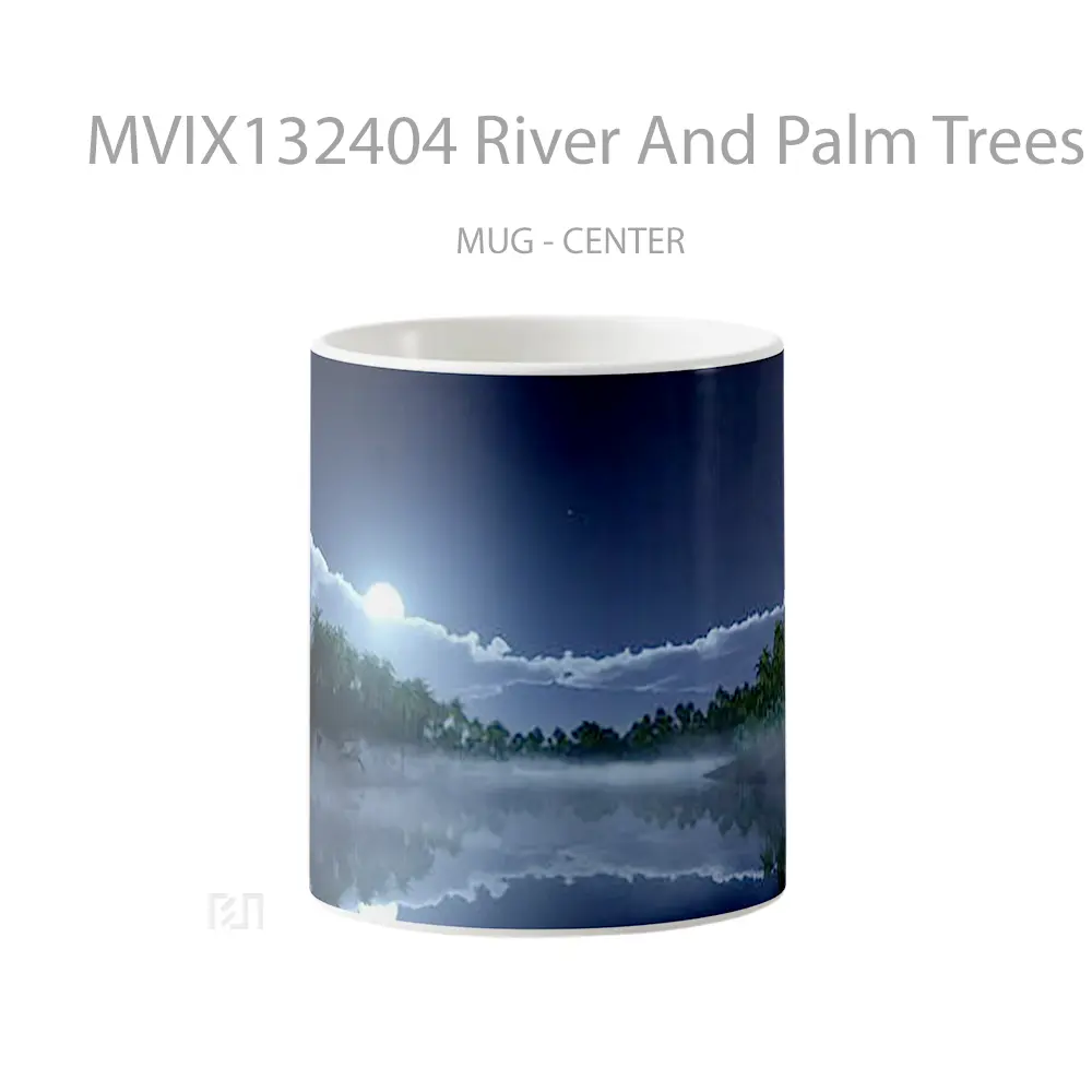 Mug River And Palm Trees At Night Gelas Pemandangan Alam