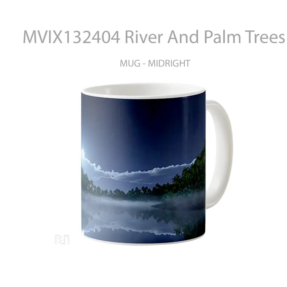 Mug River And Palm Trees At Night Gelas Pemandangan Alam - All-side / Desain