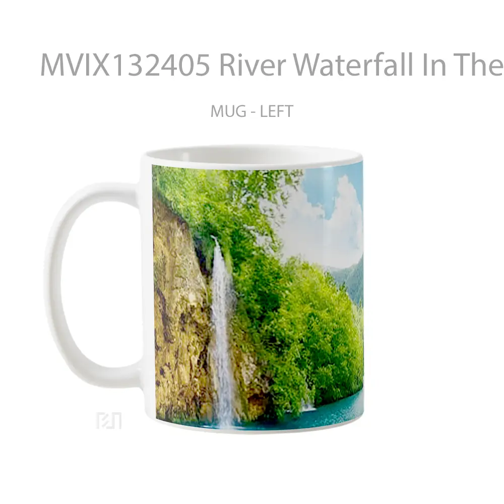 Mug River Waterfall In The Jungle Gelas Pemandangan Alam - All-side / Desain