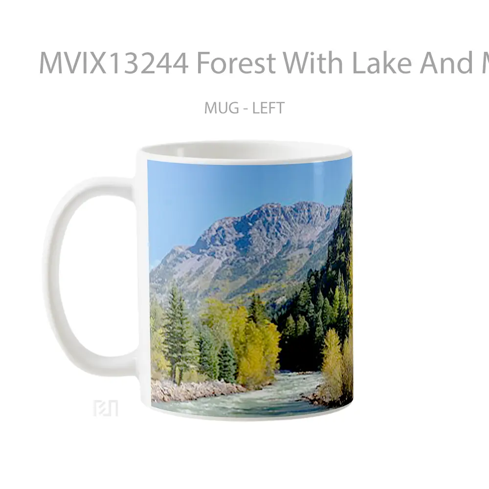 Mug Forest With Lake And Mountains V1 Gelas Pemandangan Alam - All-side / Desain